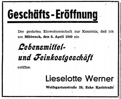 Datei:1949 Anzeige Wolfsgartenstr 28 Lebensmittel Werner.jpg