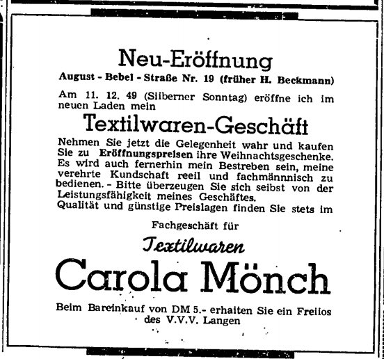 Datei:1949 Anzeige August-Bebel-Str 19 Textilwaren Mönch.jpg